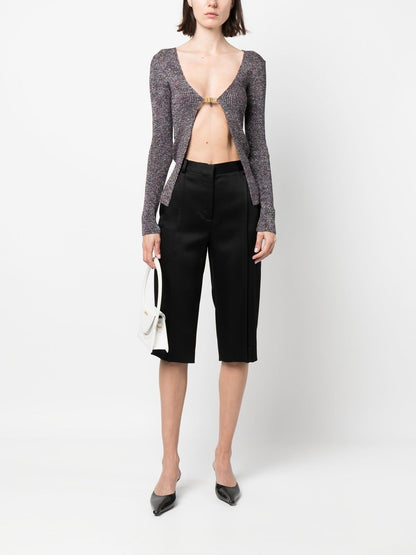 GCDS Glittered V-Neck Knitted Cardigan Grey