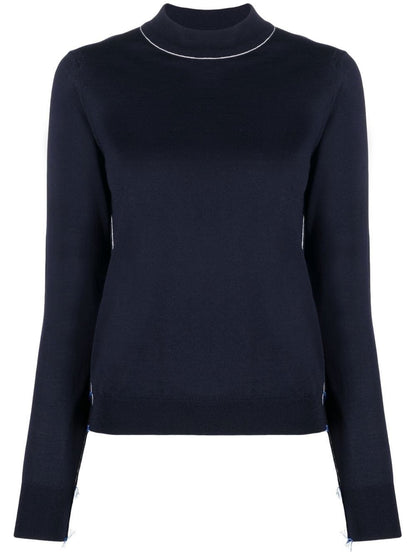 Maison Margiela Long-Sleeved Frayed Wool Jumper Blue Blue