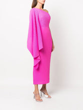 Solace London Pleated One-Shoulder Ribbed Midi Dress Fuchsia