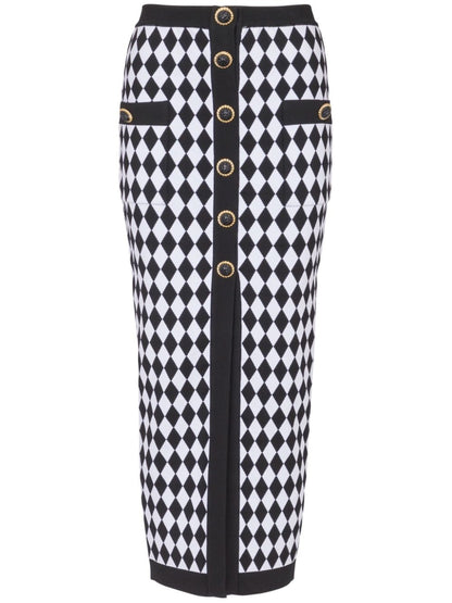 Balmain Diamond-Jacquard Knitted Midi Skirt Black black
