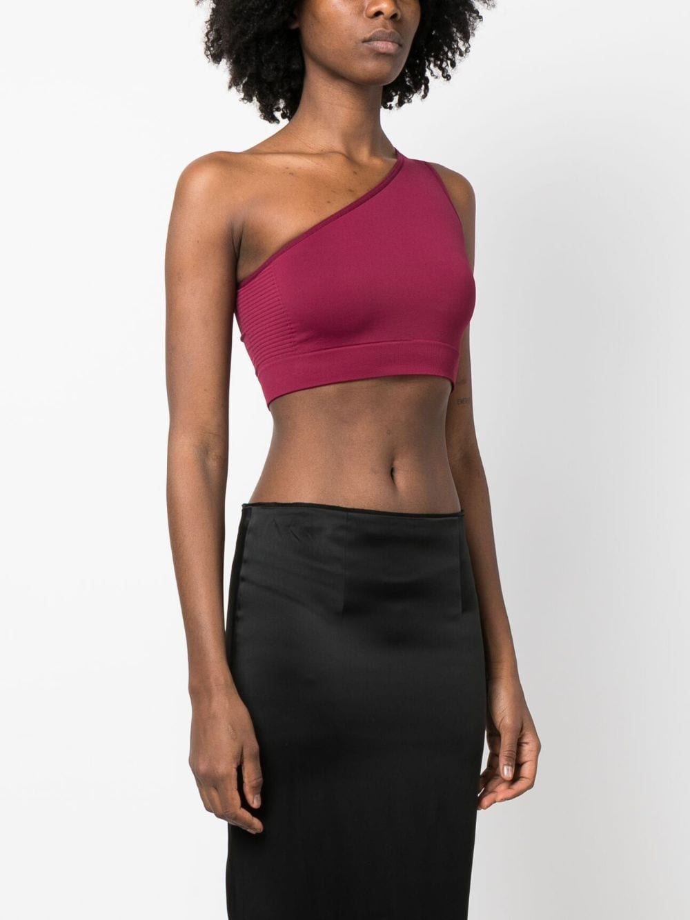 One-Shoulder Cropped Stretch Top Fuchsia