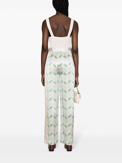 Casablanca High-Waisted Silk Satin Ping Pong Print Trousers Multicolor