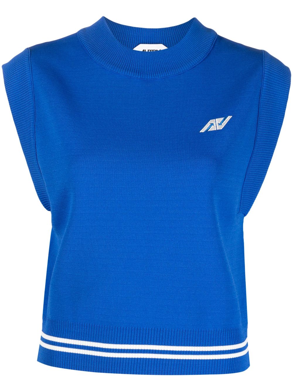 Autry Striped-Trim Embroidered Logo Blue Sweater Blue
