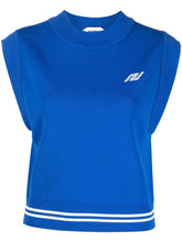 Autry Striped-Trim Embroidered Logo Blue Sweater Blue