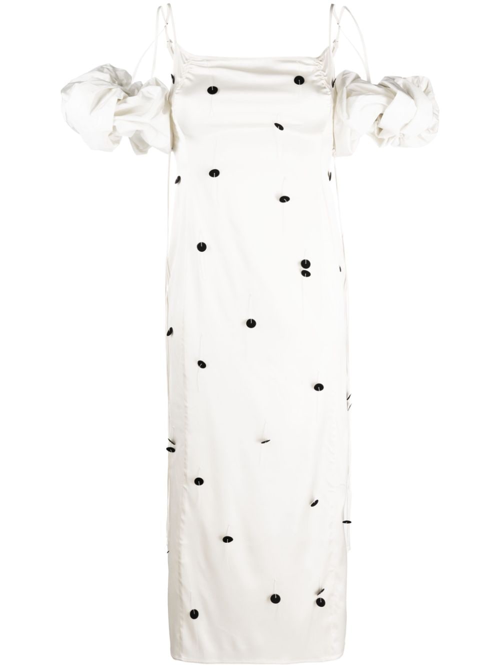 JACQUEMUS Chouchou Polka-Dot Satin Midi Dress White Black