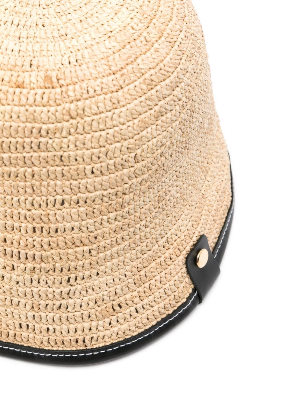 JACQUEMUS Raffia Wide-Brimmed Hat with Leather Logo Patch Black