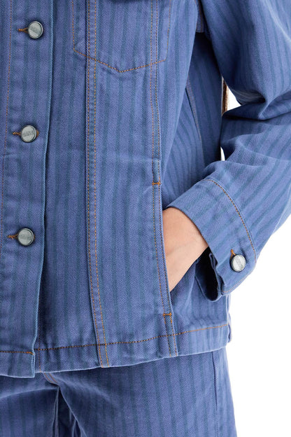 Striped overdyed denim jacket