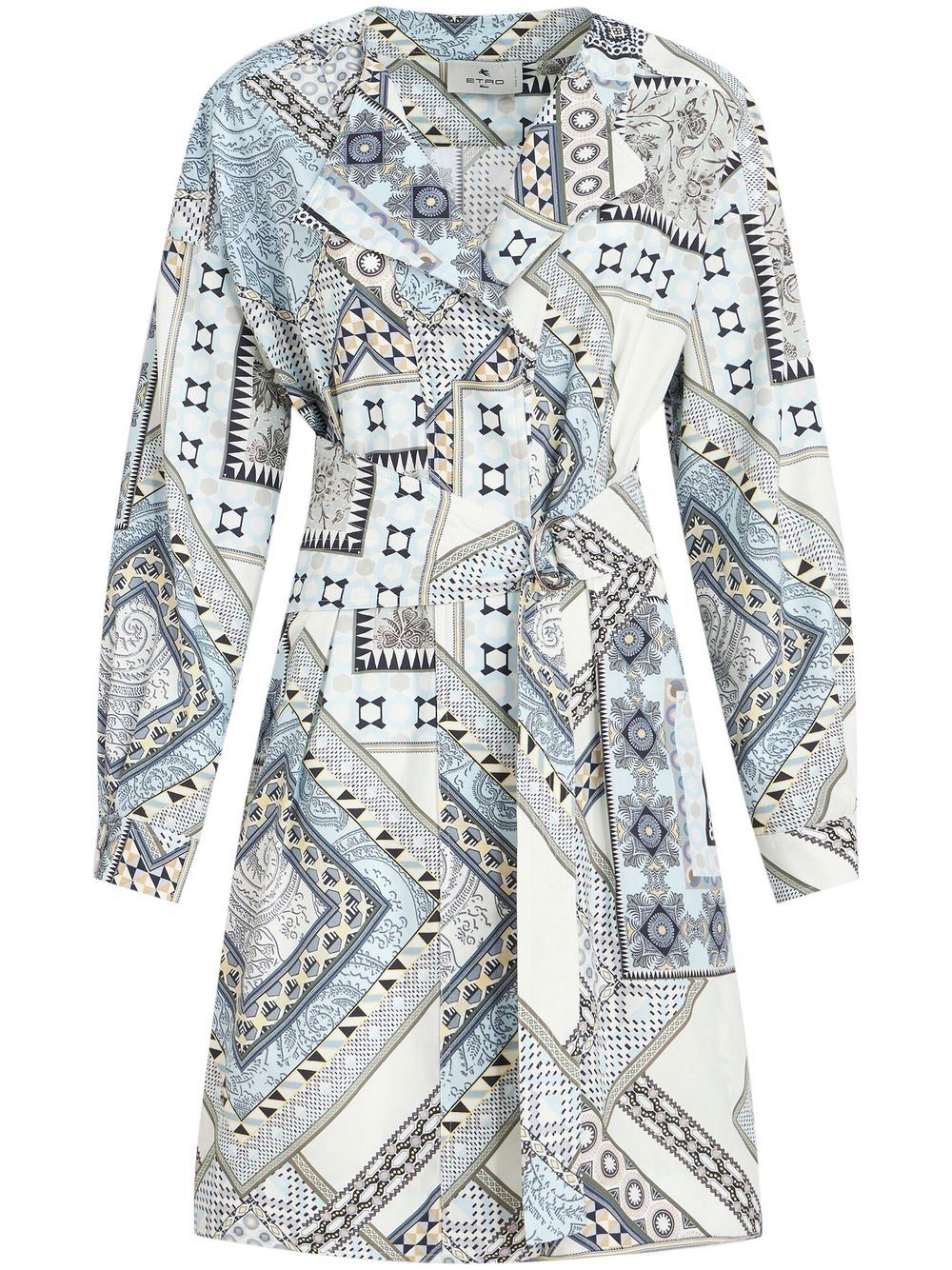 Etro Patchwork Print Belted Midi Dress Clear Blue