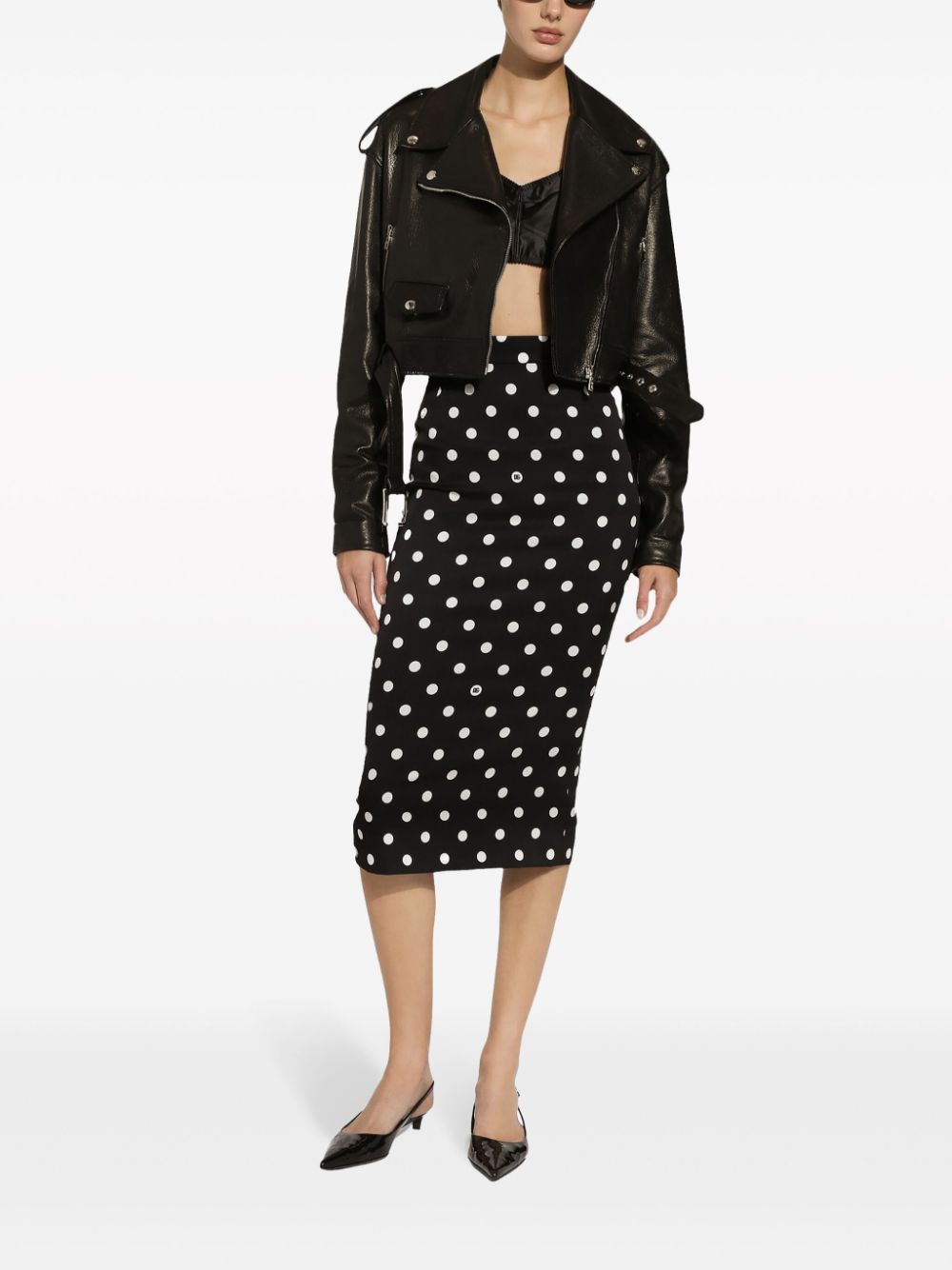 D&amp;G Dots Print Silk Pencil Skirt