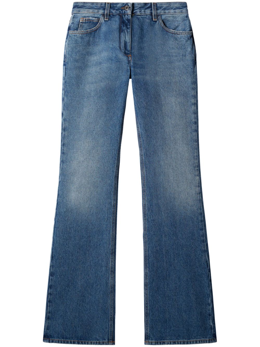 Off White Flared Cotton Stonewashed Jeans Blue Blue