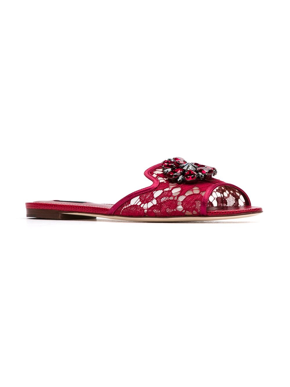 Dolce & Gabbana Bianca Lace Brooch-Detail Slides Red