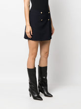Alexander McQueen Wool-Cotton Twill Mini Wrap Skirt with Gold Buttons Blue