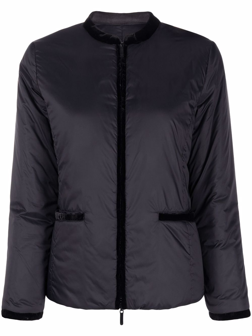 Navy-blue padded bomber jacket