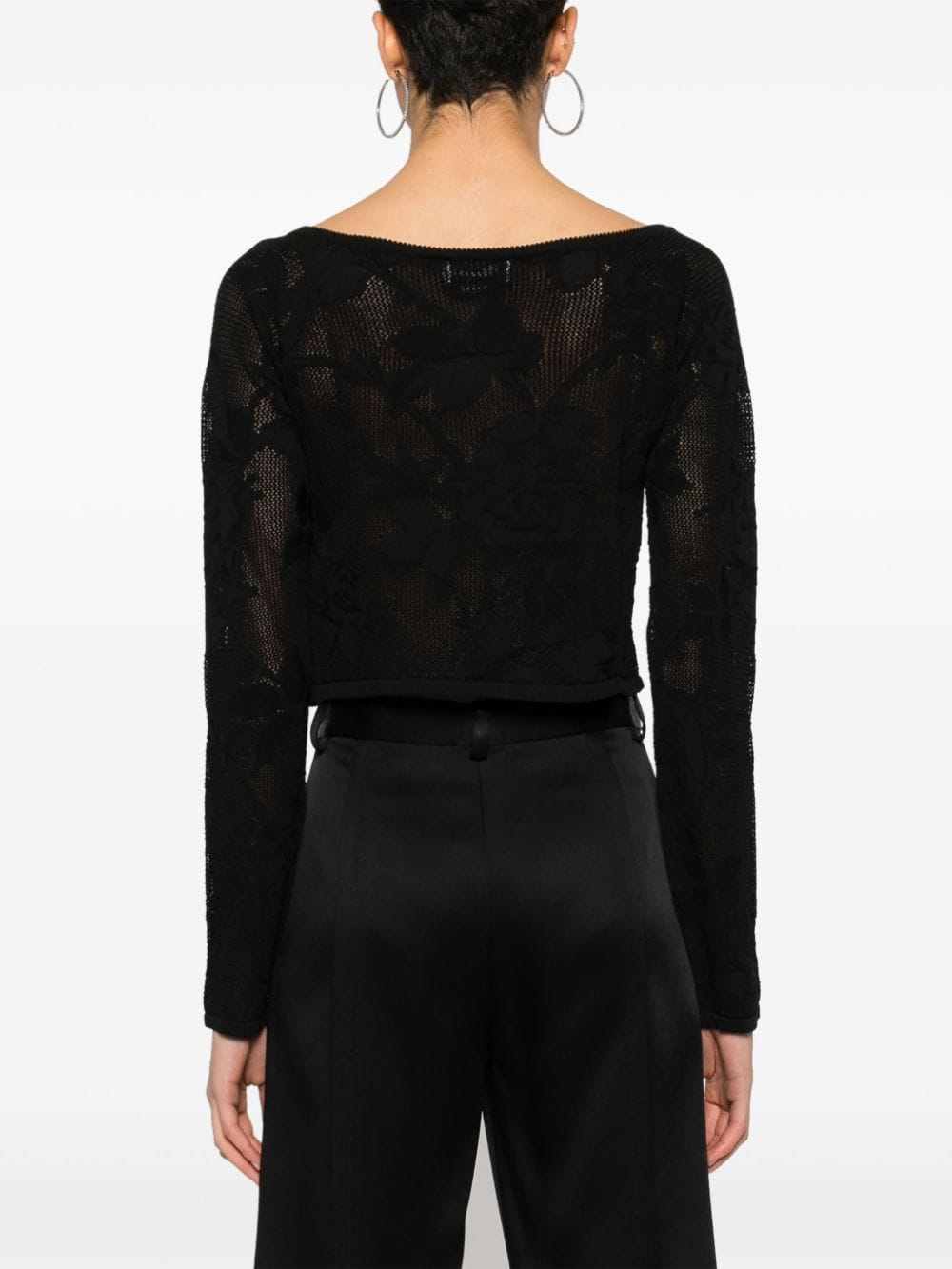 Blumarine Crochet-Knit Floral Cropped Sweater Black Black