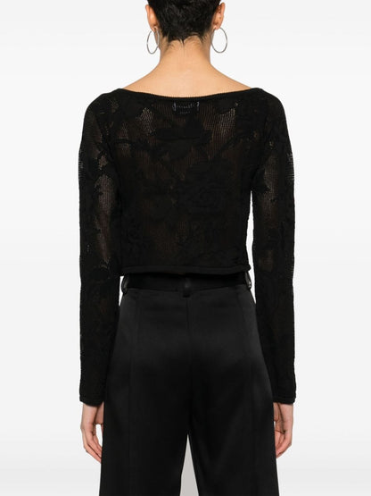 Blumarine Crochet-Knit Floral Cropped Sweater Black Black