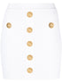 Balmain Ribbed-Knit Mini Skirt with Gold-Tone Logo Buttons White