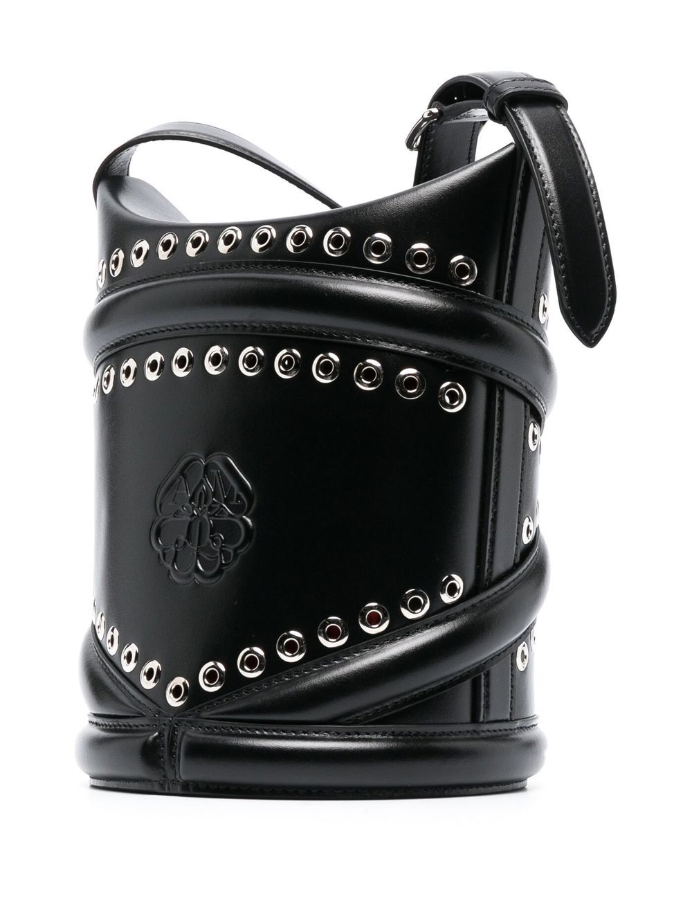 Alexander Mcqueen The Curve Studded Leather Bucket Bag Black