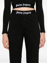Palm Angels Knitted Flared Trousers with Lurex and Logo Tape Black